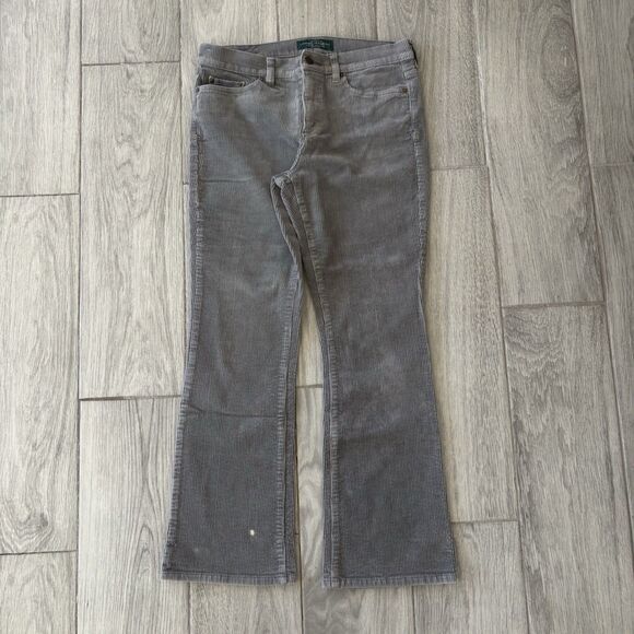 Lauren Ralph Lauren Corduroy Pants 8P Petite Gray Bootcut Zip Fly Stretch STAIN - Picture 1 of 12